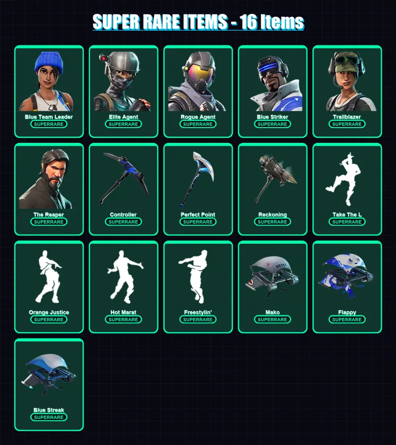 [PS4/PS5/XBOX/PC] | Blue Team Leader | Elite Agent | Rogue Agent | Blue Striker | Trailblazer | 37 skin | 42 pickaxe | 53 emote | 46 glider | Lv919 — Fortnite account