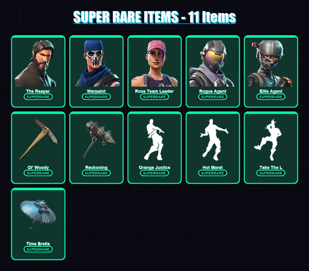 [PC/PSN] | The Reaper | Warpaint | Rose Team Leader | Rogue Agent | Elite Agent | 55 skin | 57 pickaxe | 52 emote | 55 glider | Lv759