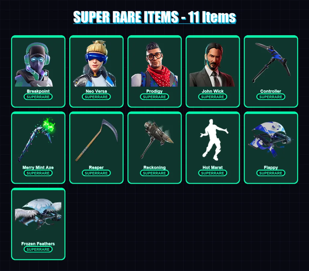 [PC/XBOX] | Breakpoint | Neo Versa | Prodigy | John Wick | Enforcer | 177 skin | 82 pickaxe | 102 emote | 74 glider | Lv1048