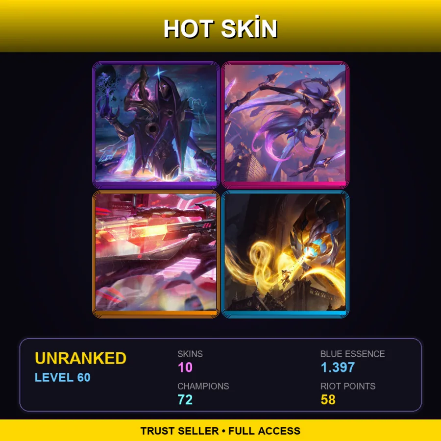 EUW | Lv60 | Unranked | 10 Skin | 72 Champ
