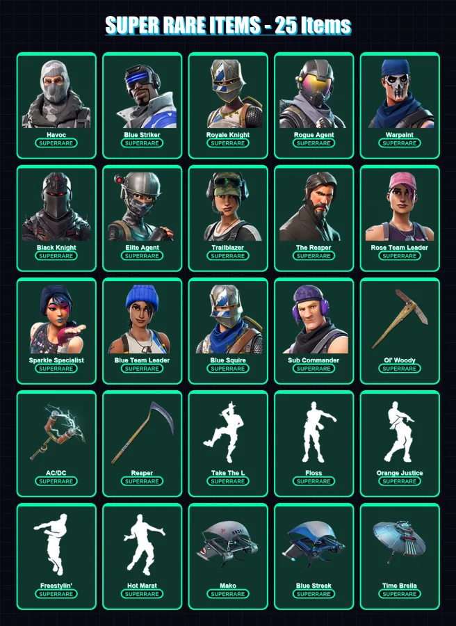 [PC/XBOX/PSN] | Havoc | Blue Striker | Royale Knight | Rogue Agent | Warpaint | 46 skin | 35 pickaxe | 59 emote | 43 glider | Lv619