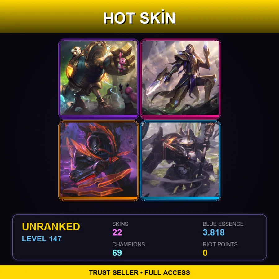 TR | Lv147 | Unranked | 22 Skin | 69 Champ — LoL account