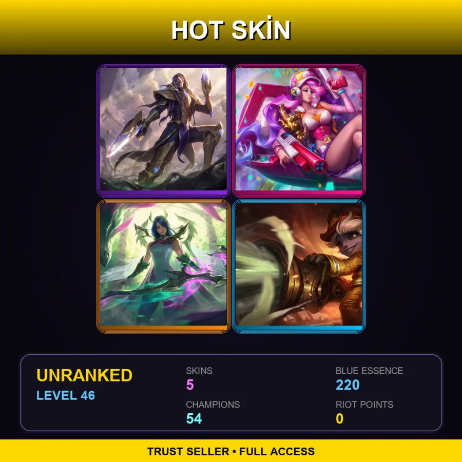 EUW | Lv46 | Unranked | 5 Skin | 54 Champ