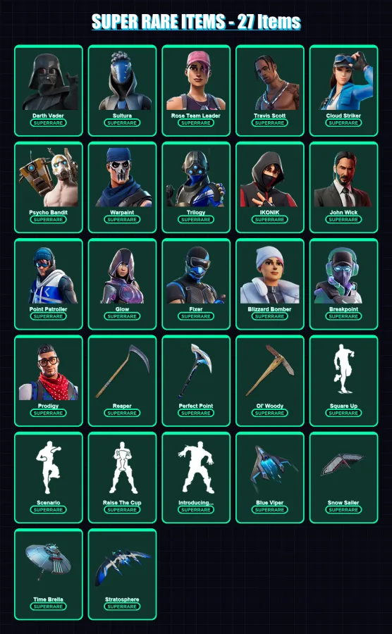 [PS4/PS5/XBOX/PC] | Darth Vader | Sultura | Rose Team Leader | Travis Scott | Cloud Striker | 387 skin | 401 pickaxe | 323 emote | 253 glider | Lv32