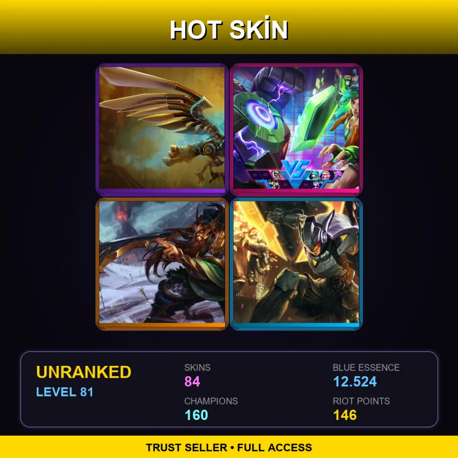 NA | Hextech Anivia | Arcade Riven | Warring Kingdoms Tryndamere | PROJECT: Leona | 84 Skin | 160 Champ | Lv81
