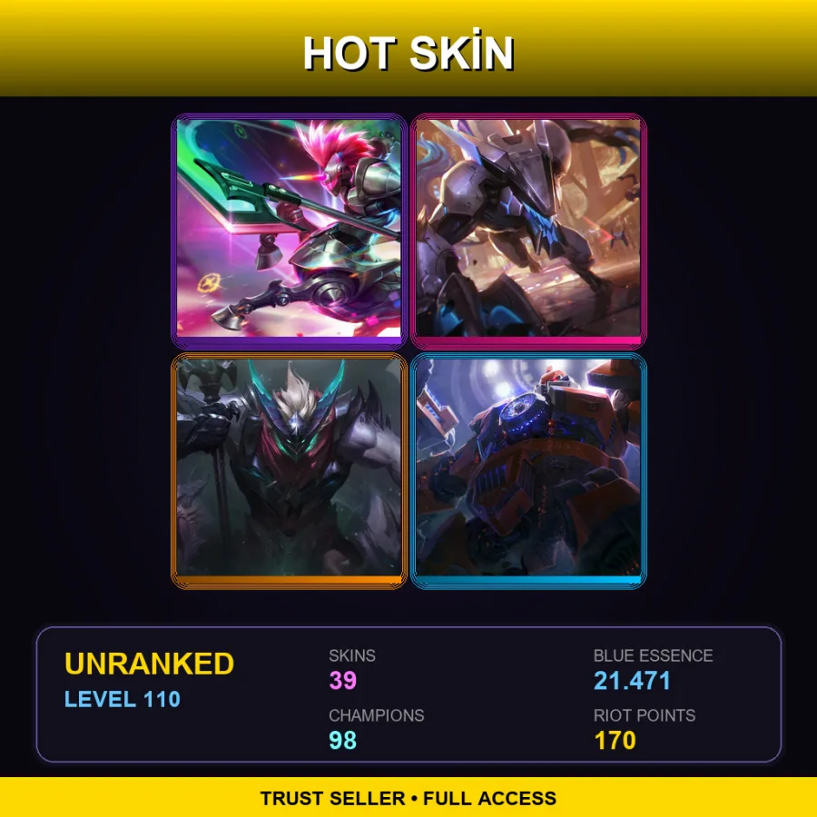 VN | Lv110 | Unranked | 39 Skin | 98 Champ — LoL account