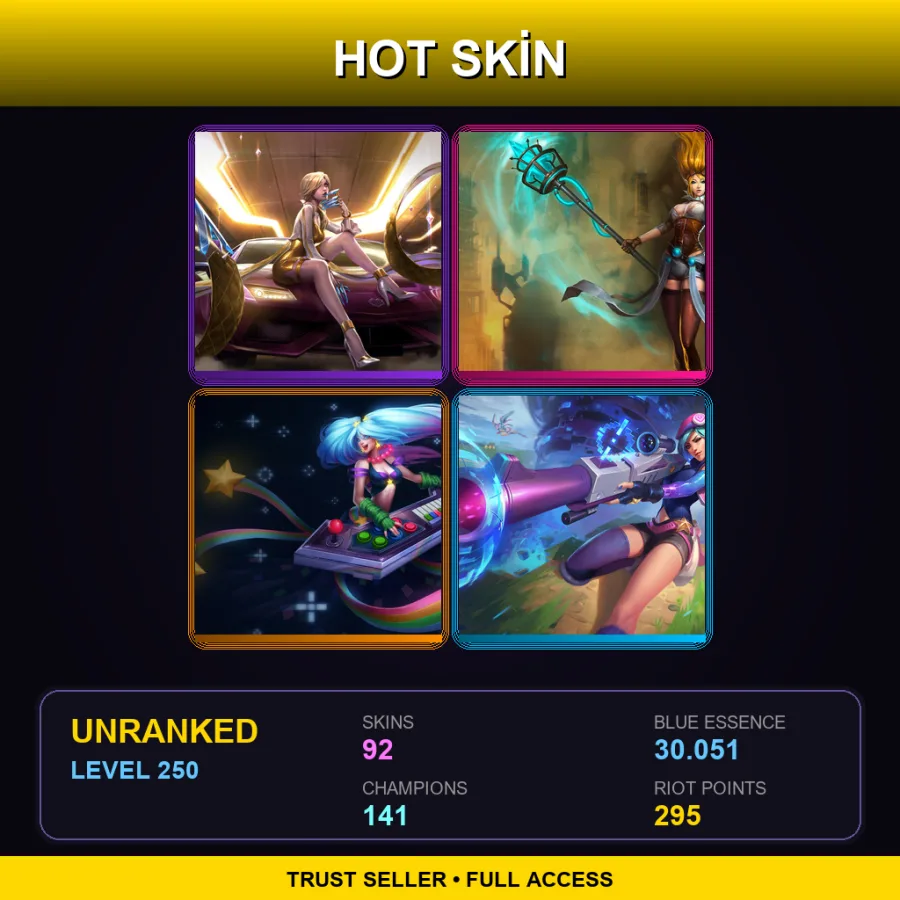 NA | Prestige K/DA Evelynn | Hextech Janna | Arcade Sona | Arcade Caitlyn | 92 Skin | 141 Champ | Lv250