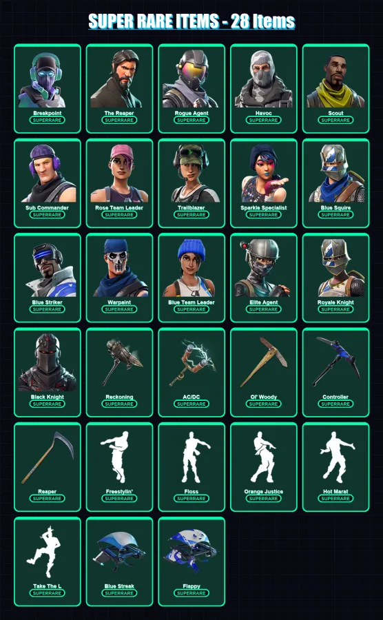 [PC] | Breakpoint | The Reaper | Rogue Agent | Havoc | Scout | 133 skin | 126 pickaxe | 160 emote | 127 glider | Lv1953