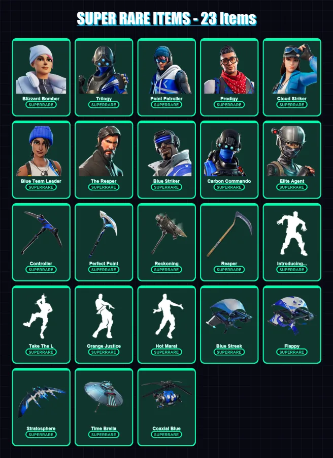 [PS4/PS5/XBOX/PC] | Blizzard Bomber | Trilogy | Point Patroller | Prodigy | Cloud Striker | 192 skin | 252 pickaxe | 187 emote | 199 glider | Lv3008