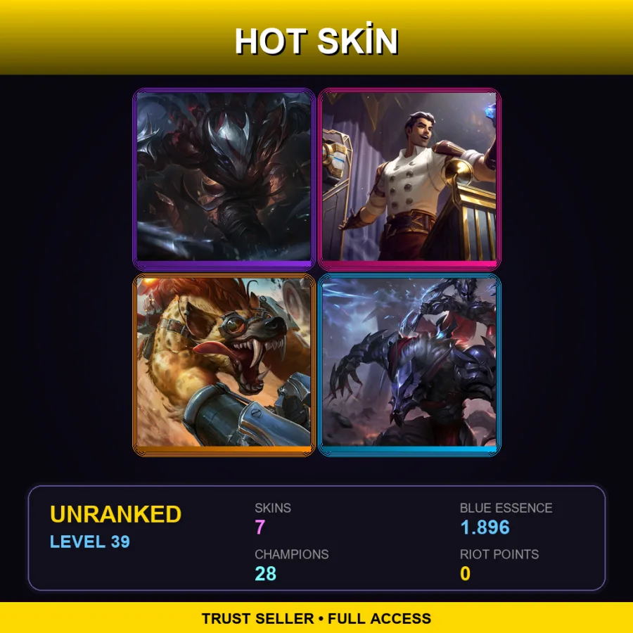 EUW | Lv39 | Unranked | 7 Skin | 28 Champ — LoL account