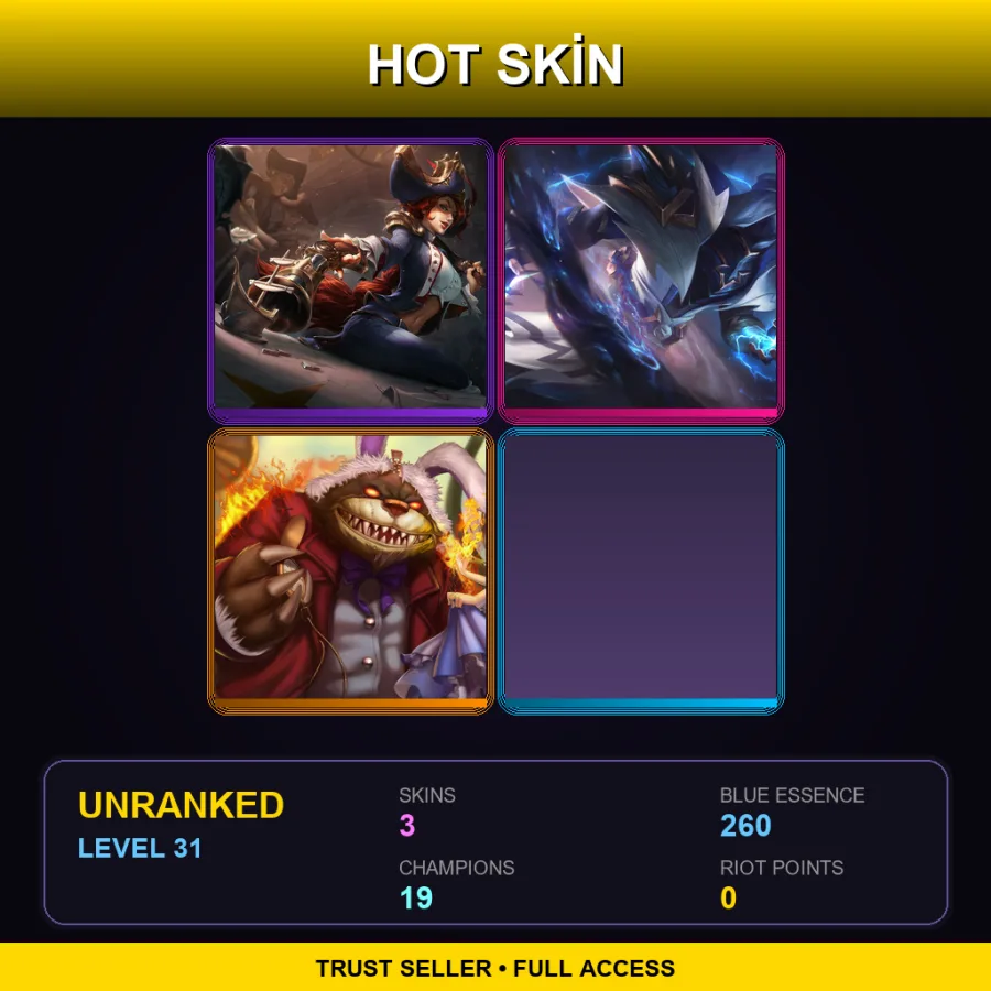 EUW | Waterloo Miss Fortune | Shockblade Kassadin | Annie in Wonderland | 3 Skin | 19 Champ | Lv31