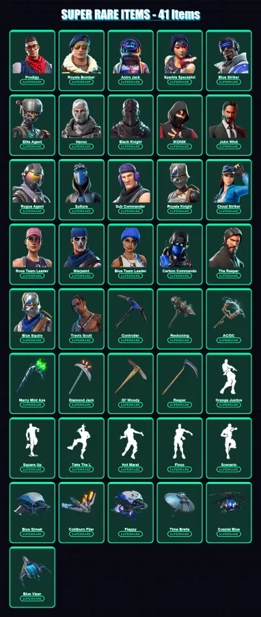 [PC/XBOX] | Prodigy | Royale Bomber | Astro Jack | Sparkle Specialist | Blue Striker | 452 skin | 314 pickaxe | 269 emote | 173 glider | Lv2150