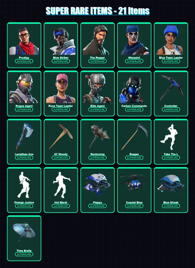 [PC/XBOX/PSN] | Prodigy | Blue Striker | The Reaper | Warpaint | Blue Team Leader | 142 skin | 127 pickaxe | 127 emote | 125 glider | Lv1771