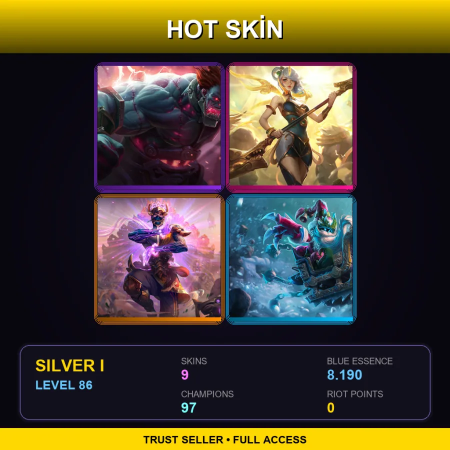 EUW | Lv86 | Silver I | 9 Skin | 97 Champ — Silver League of Legends