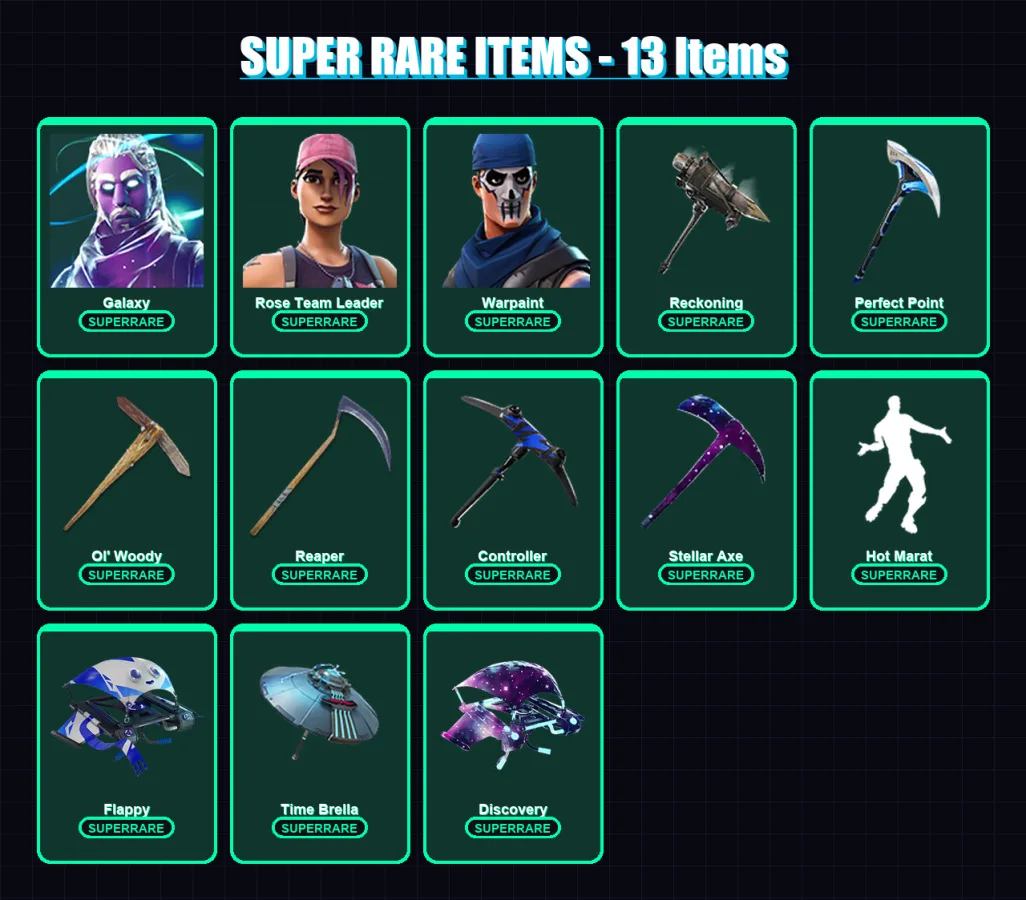 [PS4/PS5/XBOX/PC] | Galaxy | Rose Team Leader | Warpaint | Drift | Enforcer | 91 skin | 114 pickaxe | 102 emote | 91 glider | Lv1443 — Fortnite account