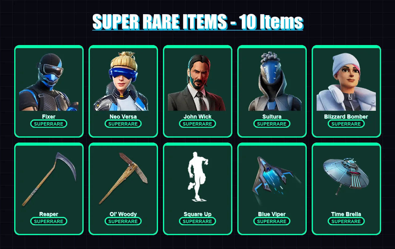 [PS4/PS5/XBOX/PC] | Fixer | Neo Versa | John Wick | Sultura | Blizzard Bomber | 186 skin | 221 pickaxe | 155 emote | 181 glider | Lv3012