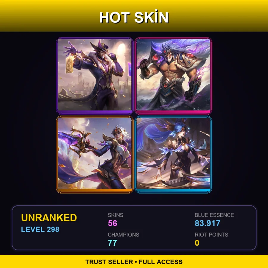LAS | Lv298 | Unranked | 56 Skin | 77 Champ — Broken Covenant Rakan