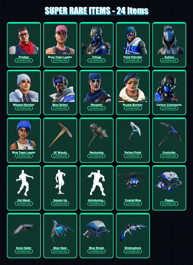 [PS4/PS5/XBOX/PC] | Prodigy | Rose Team Leader | Trilogy | Point Patroller | Sultura | 129 skin | 126 pickaxe | 151 emote | 114 glider | Lv1651