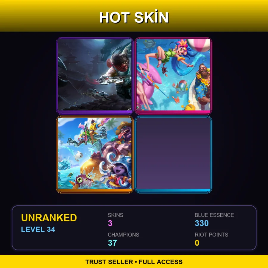 EUNE | Lv34 | Unranked | 3 Skin | 37 Champ — LoL account