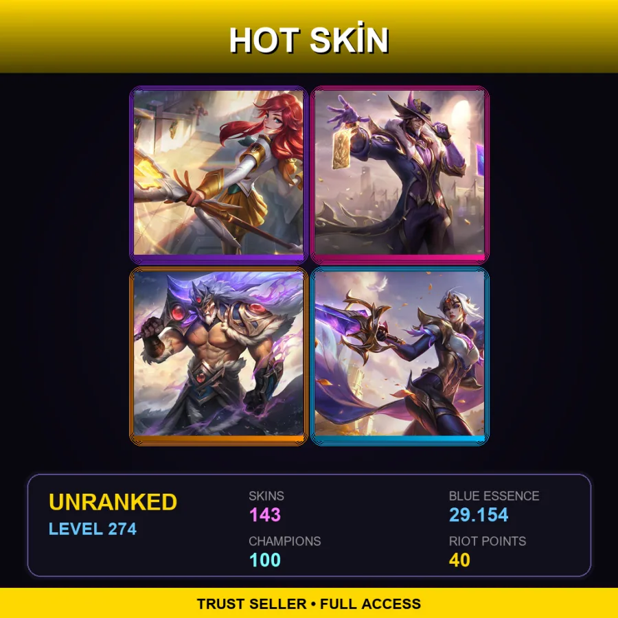 EUW | Lv274 | Unranked | 143 Skin | 100 Champ — LoL account