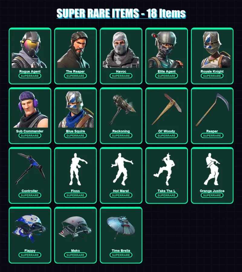 [PC/XBOX] | Rogue Agent | The Reaper | Havoc | Elite Agent | Royale Knight | 197 skin | 188 pickaxe | 160 emote | 197 glider | Lv2749