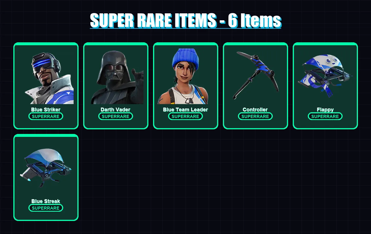 [PC] | Blue Striker | Darth Vader | Blue Team Leader | Malik | The Origin | 80 skin | 80 pickaxe | 71 emote | 77 glider | Lv1866