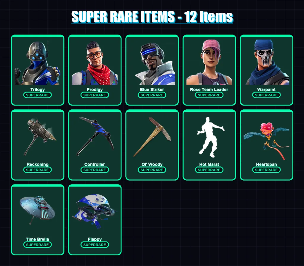 [PS4/PS5/XBOX/PC] | Trilogy | Prodigy | Blue Striker | Rose Team Leader | Warpaint | 83 skin | 107 pickaxe | 112 emote | 100 glider | Lv1528