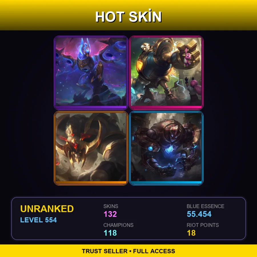 LAN | Lv554 | Unranked | 132 Skin | 118 Champ — LoL account