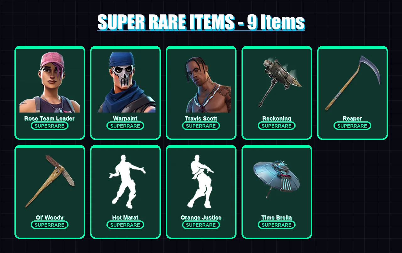 [PC/XBOX] | Rose Team Leader | Warpaint | Travis Scott | Rox | Snap | 85 skin | 125 pickaxe | 85 emote | 97 glider | Lv1345