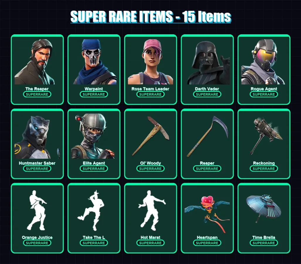 [PC/PSN] | The Reaper | Warpaint | Rose Team Leader | Darth Vader | Rogue Agent | 125 skin | 111 pickaxe | 130 emote | 123 glider | Lv1607
