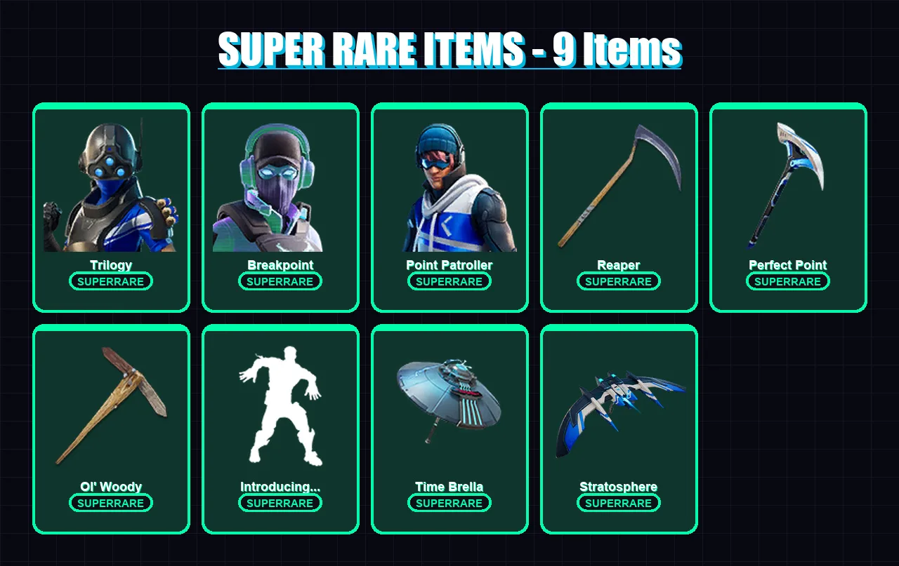 [PS4/PS5/XBOX/PC] | Trilogy | Breakpoint | Point Patroller | Hybrid | Blackheart | 126 skin | 155 pickaxe | 143 emote | 126 glider | Lv2375