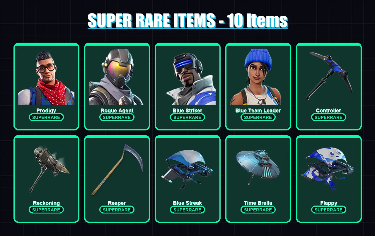[PS4/PS5/XBOX/PC] | Prodigy | Rogue Agent | Blue Striker | Blue Team Leader | Blackheart | 50 skin | 61 pickaxe | 57 emote | 59 glider | Lv763