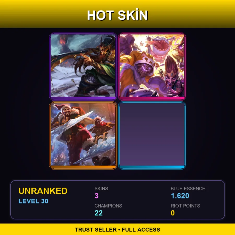 EUNE | Lv30 | Unranked | 3 Skin | 22 Champ — LoL account