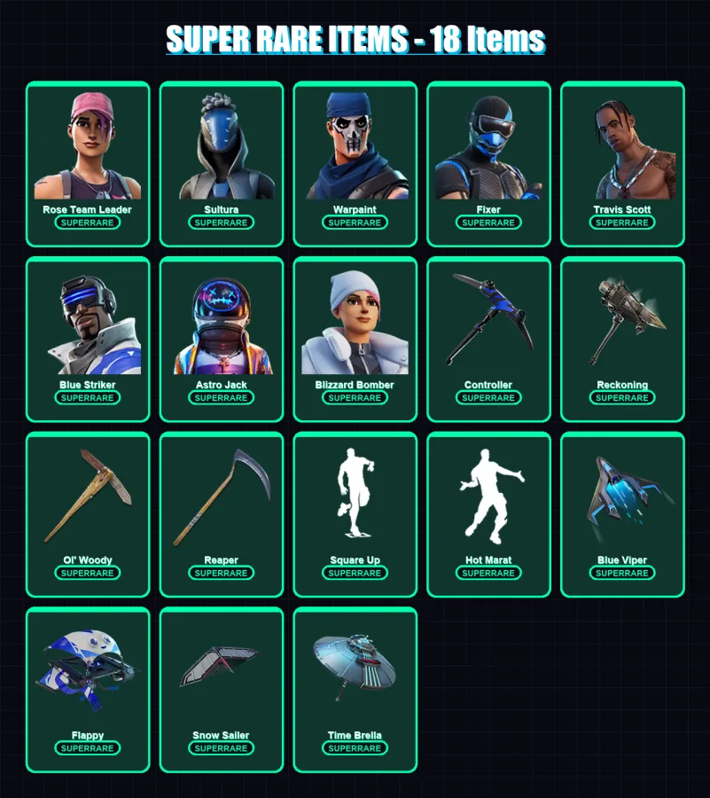 [PS4/PS5/XBOX/PC] | Rose Team Leader | Sultura | Warpaint | Fixer | Travis Scott | 221 skin | 263 pickaxe | 244 emote | 229 glider | Lv3640