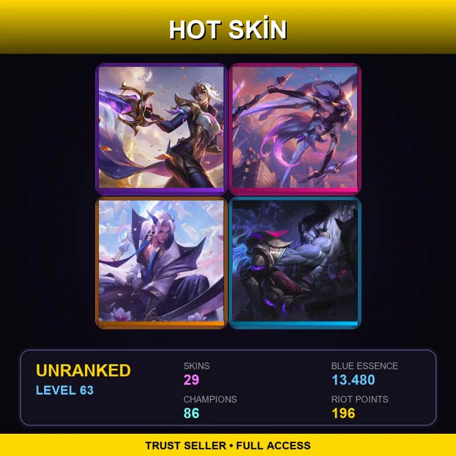 JP | Lv63 | Unranked | 29 Skin | 86 Champ