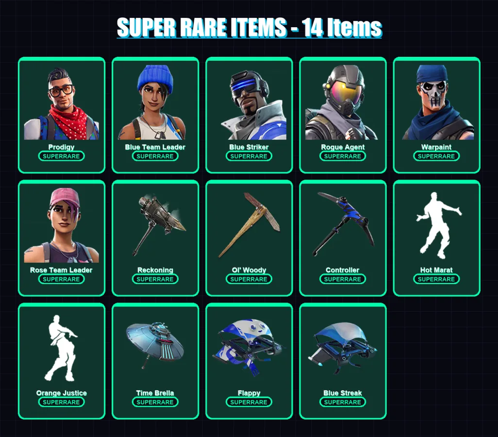 [PC/XBOX] | Prodigy | Blue Team Leader | Blue Striker | Rogue Agent | Warpaint | 80 skin | 122 pickaxe | 125 emote | 113 glider | Lv2174