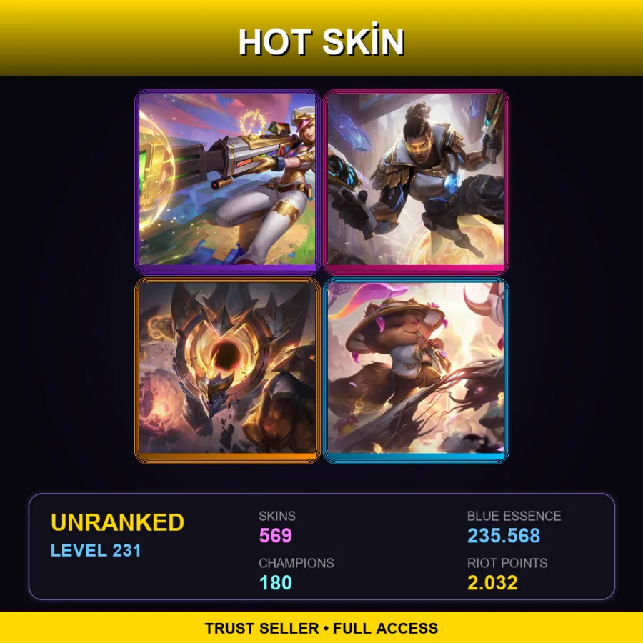 EUW | Lv231 | Unranked | 569 Skin | 180 Champ