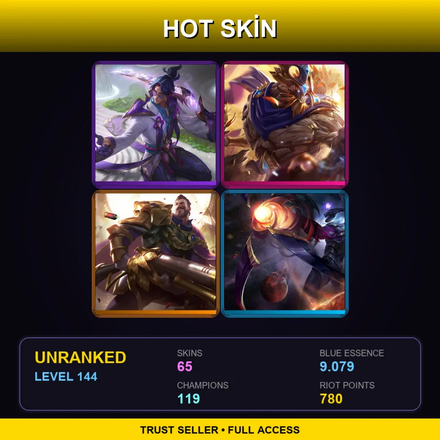 NA | Lv144 | Unranked | 65 Skin | 119 Champ — LoL account