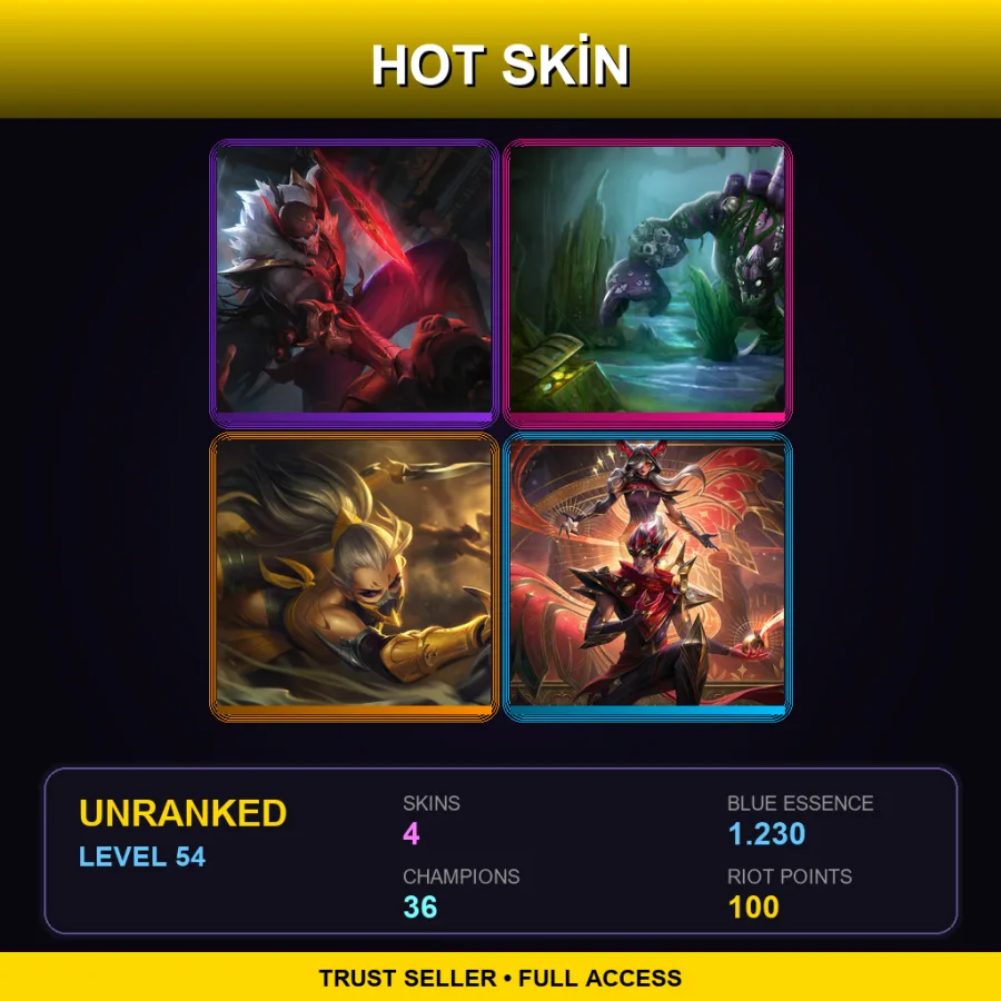 EUNE | Lv54 | Unranked | 4 Skin | 36 Champ — LoL account