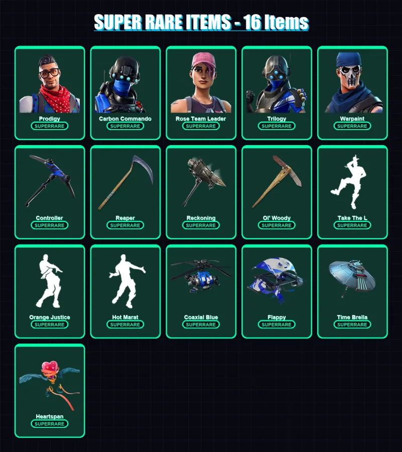 [PS4/PS5/XBOX/PC] | Prodigy | Carbon Commando | Rose Team Leader | Trilogy | Warpaint | 161 skin | 193 pickaxe | 181 emote | 155 glider | Lv2670 — Fortnite account