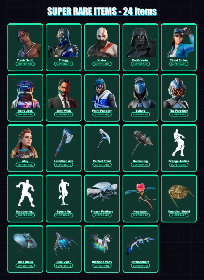 [PS4/PS5/XBOX/PC] | Travis Scott | Trilogy | Kratos | Darth Vader | Cloud Striker | 371 skin | 354 pickaxe | 251 emote | 274 glider | Lv3794