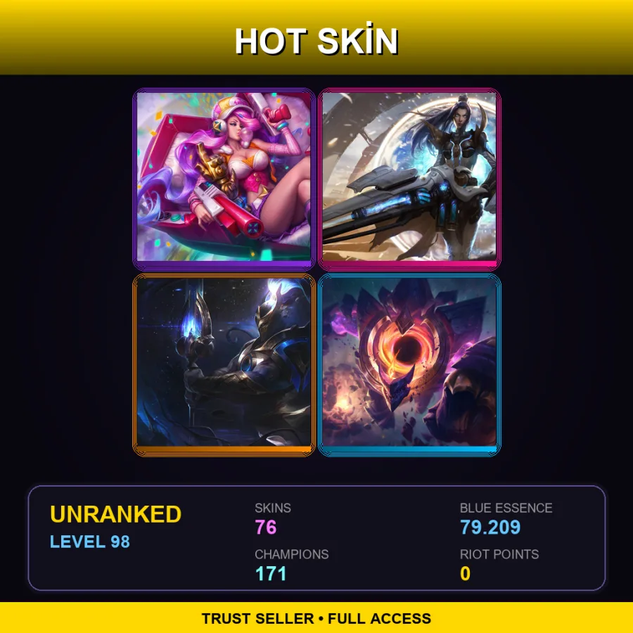 VN | Lv98 | Unranked | 76 Skin | 171 Champ — Eternal Sword Yi
