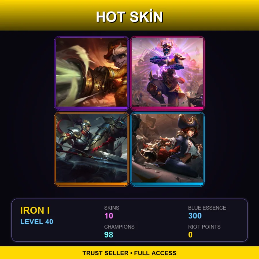 LAN | Firefighter Tristana | Three Honors Malzahar | Winged Hussar Xin Zhao | Waterloo Miss Fortune | 10 Skin | 98 Champ | Iron I | Lv40