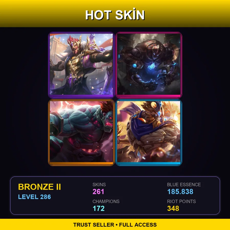 SG | Lv286 | Bronze II | 261 Skin | 172 Champ — Bronze League of Legends