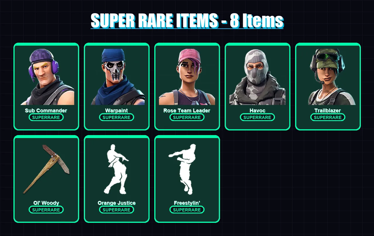[PS4/PS5/XBOX/PC] | Sub Commander | Warpaint | Rose Team Leader | Havoc | Trailblazer | 49 skin | 60 pickaxe | 53 emote | 53 glider | Lv883
