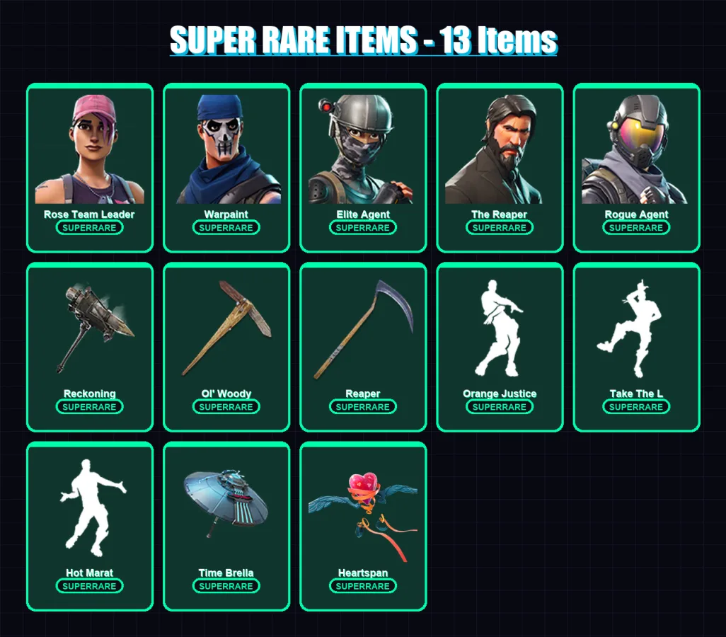 [PC/PSN] | Rose Team Leader | Warpaint | Elite Agent | The Reaper | Rogue Agent | 144 skin | 155 pickaxe | 141 emote | 160 glider | Lv2740