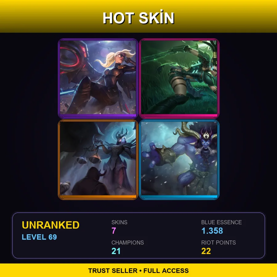 EUW | Lv69 | Unranked | 7 Skin | 21 Champ — LoL account