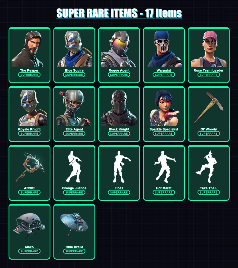 [PC/XBOX/PSN] | The Reaper | Blue Squire | Rogue Agent | Warpaint | Rose Team Leader | 75 skin | 74 pickaxe | 89 emote | 82 glider | Lv1340 — Fortnite account