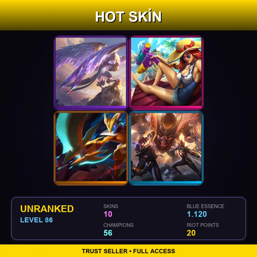 EUW | Lv86 | Unranked | 10 Skin | 56 Champ