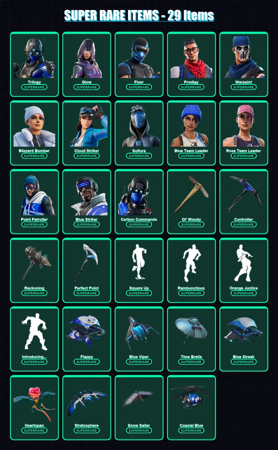 [PS4/PS5/XBOX/PC] | Trilogy | Glow | Fixer | Prodigy | Warpaint | 210 skin | 230 pickaxe | 198 emote | 164 glider | Lv1993